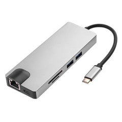 8 in 1 USB C hub RJ45 HDMI USBx2 VGA SD TF USB3.0x2 docking station