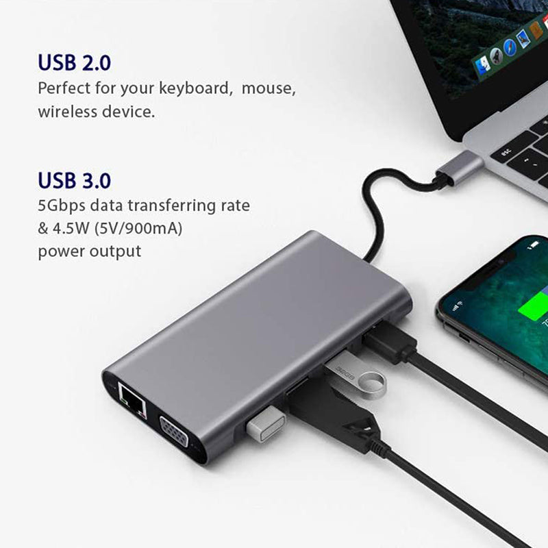 11 in 1 Docking Station RJ45 USBx4 VGA HDMIPD SD TF Audio