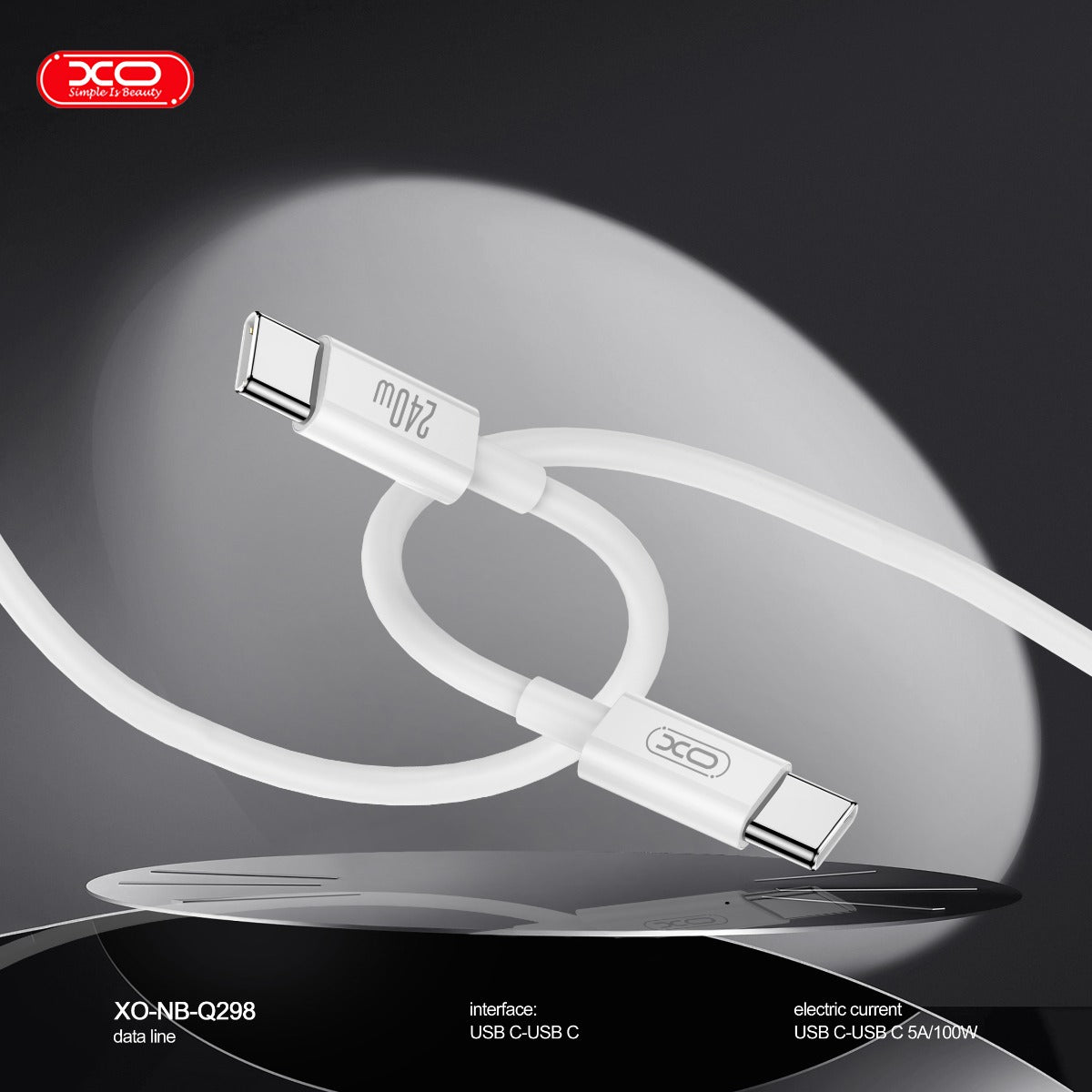 XO NB-Q298 Καλώδιο Φόρτισης & Μεταφοράς Δεδομένων Type-C σε Type-C 240W Λευκό 1m