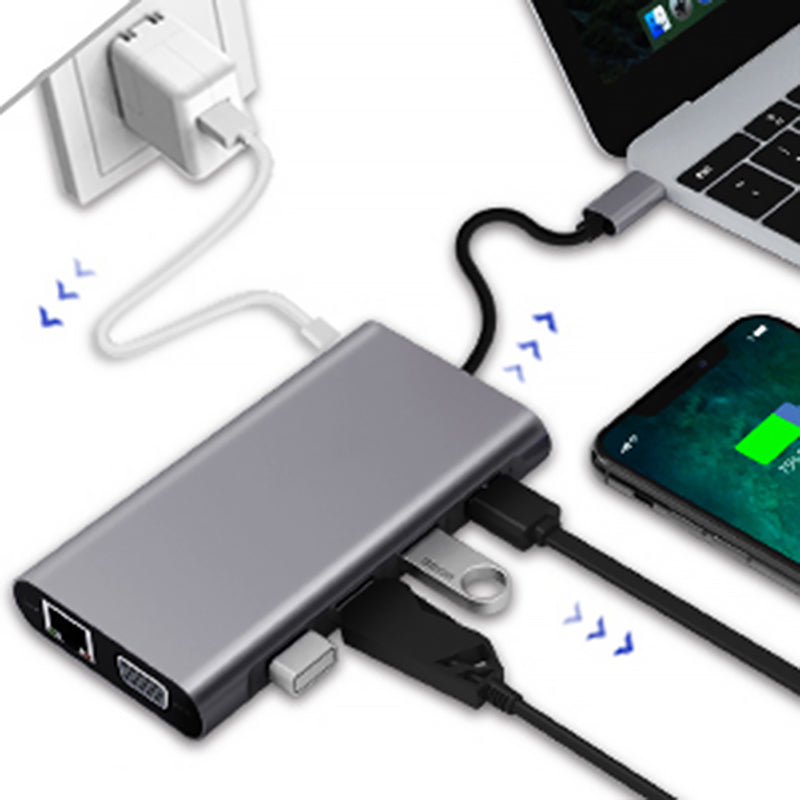 11 in 1 Docking Station RJ45 USBx4 VGA HDMIPD SD TF Audio