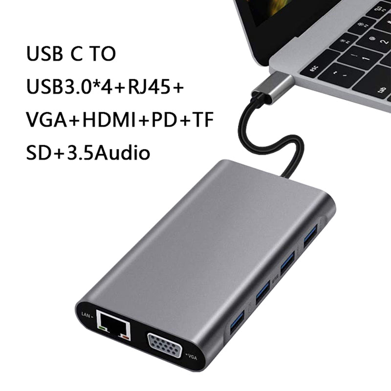 11 in 1 Docking Station RJ45 USBx4 VGA HDMIPD SD TF Audio