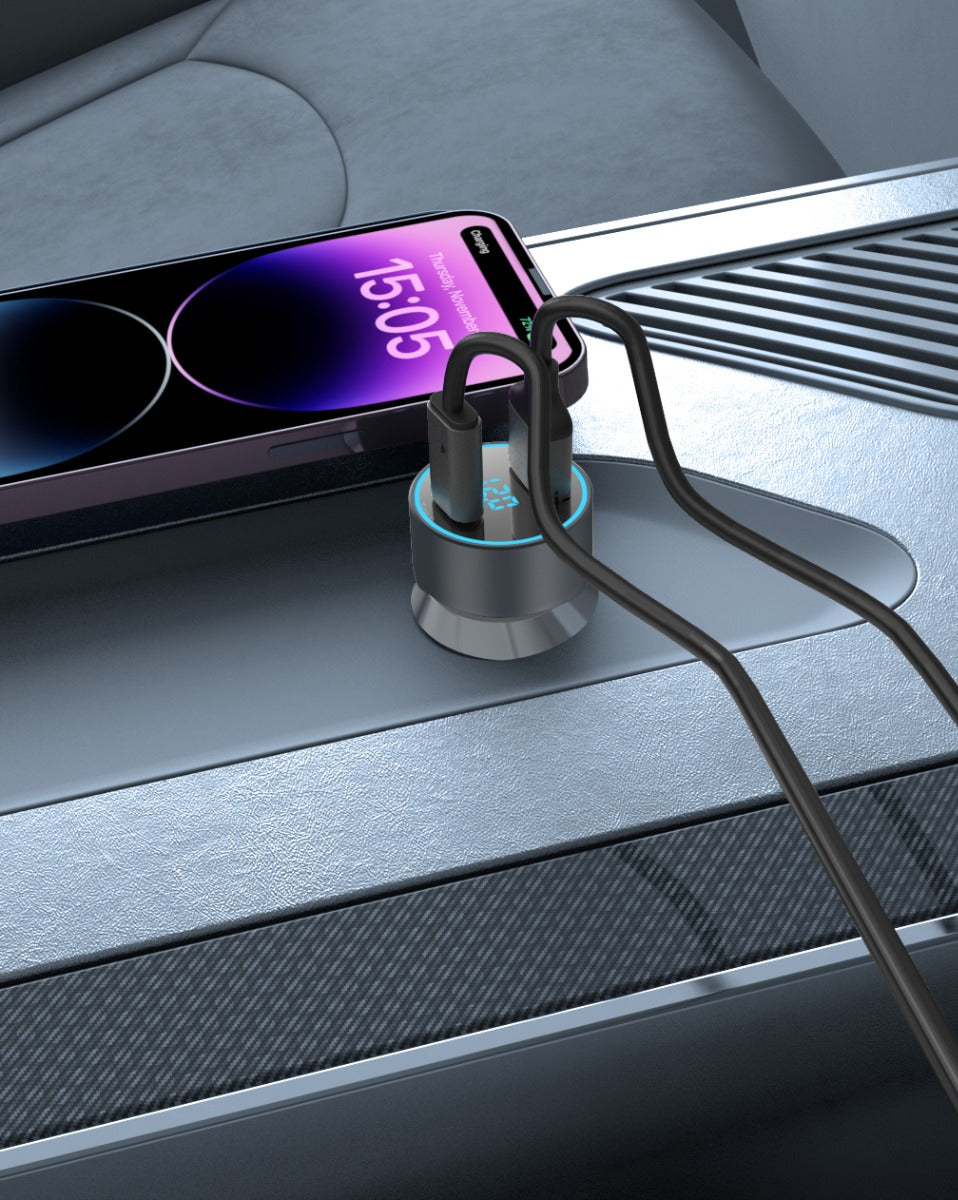 ATC-CA09 Φορτιστής Αυτοκινήτου με 2 Θύρες USB-A & Type-C και LED Οθόνη 42.5W