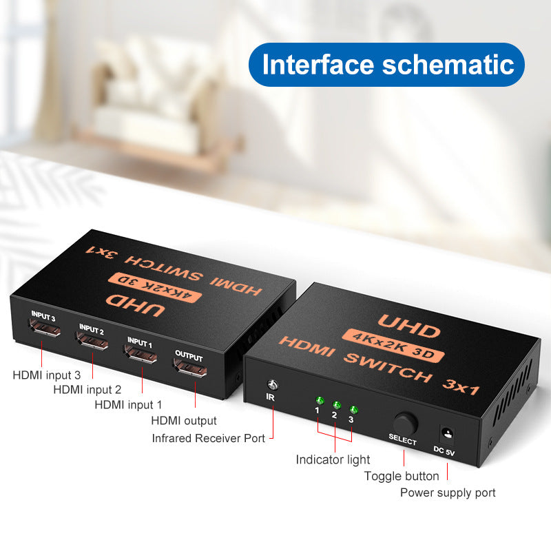 Μεταλλικός Διακόπτης HDMI 3 Είσοδοι / 1 Έξοδος 4K x 2K με Τηλεχειριστήριο