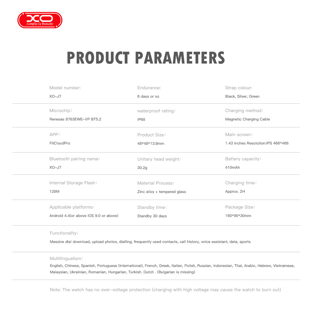 XO J7 Αθλητικό Smartwatch Κλήσης Star Round (Γκρι)