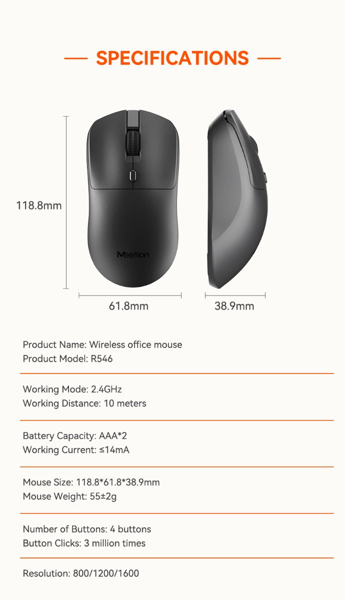 Meetion Ασύρματο Ποντίκι Office MT-R546 2.4G Μαύρο