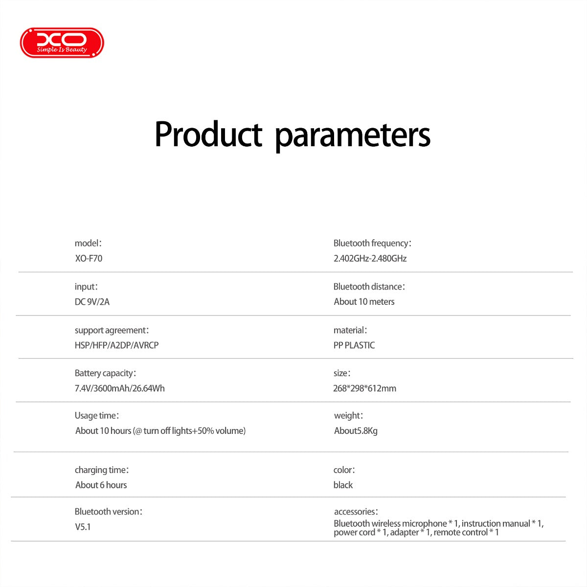 XO F70 Διπλό Ηχείο Bluetooth AC & DC 6.5 RGB 40W