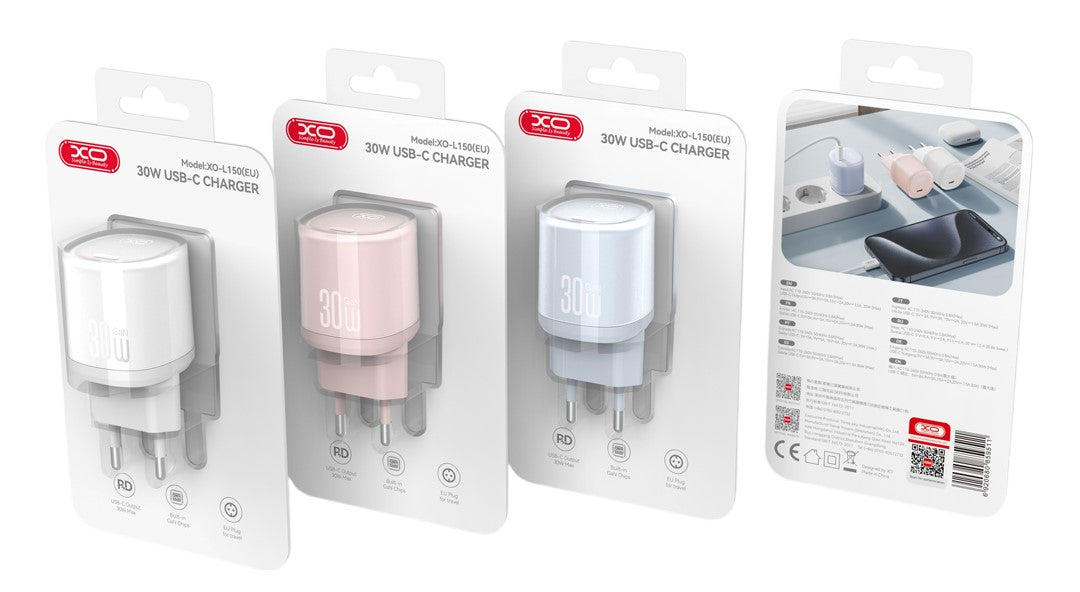 XO L150 (EU) 30W Μονός Γρήγορος Φορτιστής USB-C Ροζ