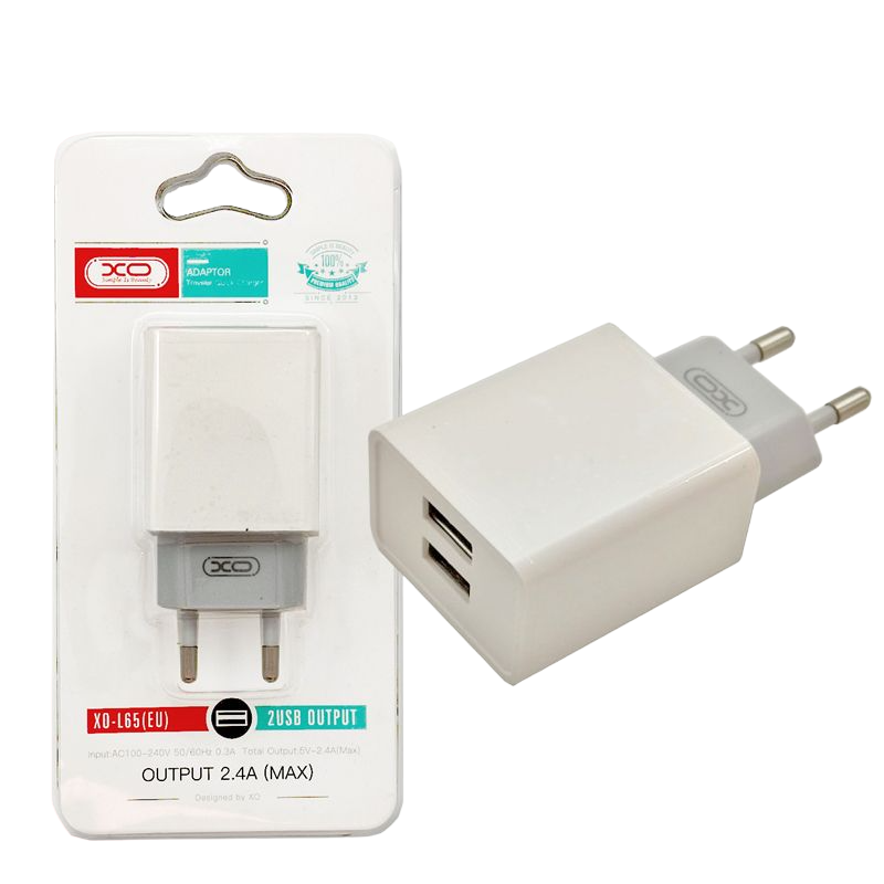 XO L65EU 2.4A Φορτιστής με Διπλή Θύρα USB Λευκός