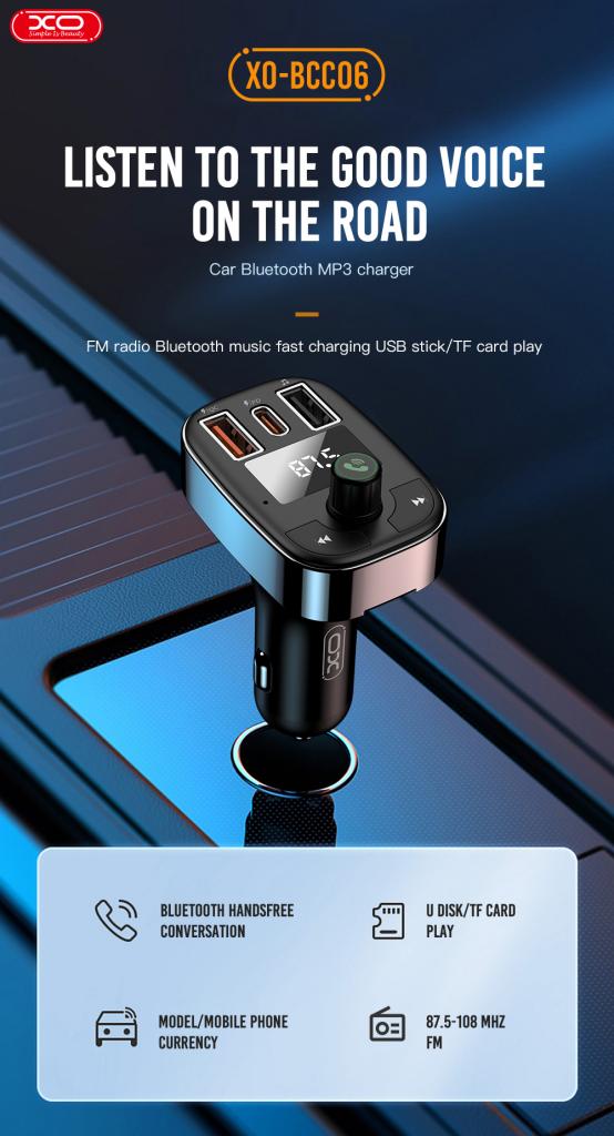 XO BCC06 Φορτιστής Αυτοκινήτου 25W Bluetooth + QC3.0 + PD
