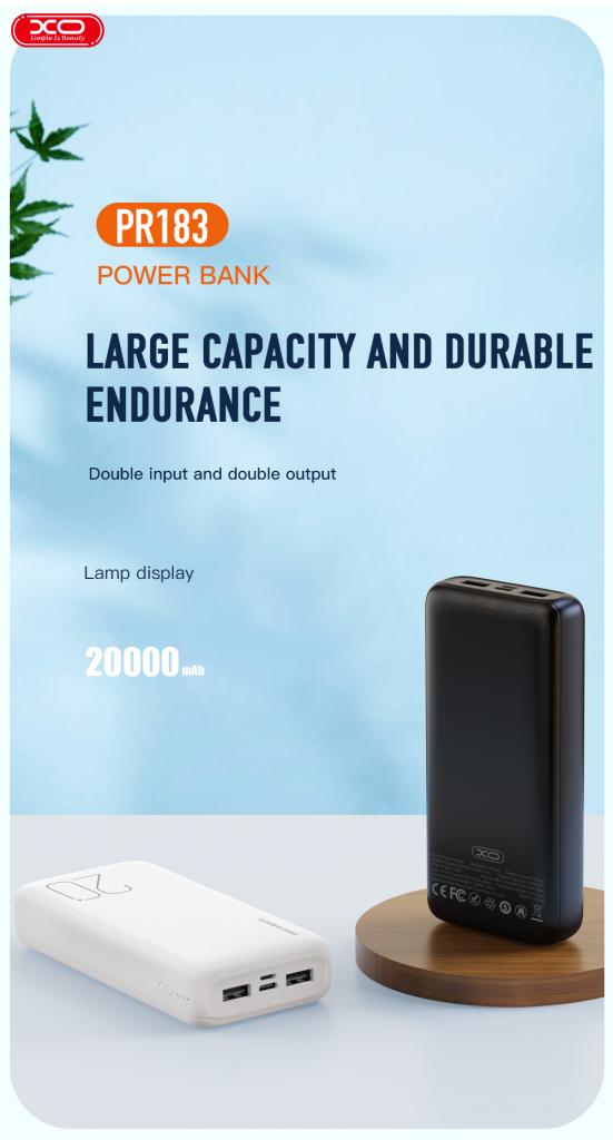 XO PR183 Power Bank με Φωτεινή Ένδειξη 20000mAh Λευκό