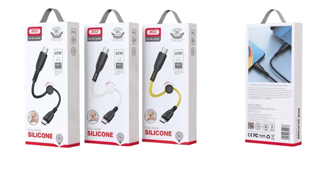 XO NB-Q248B Suluo Series Φορητό Καλώδιο Σιλικόνης Type-c σε Type-C 60W 25cm Strip Μαύρο