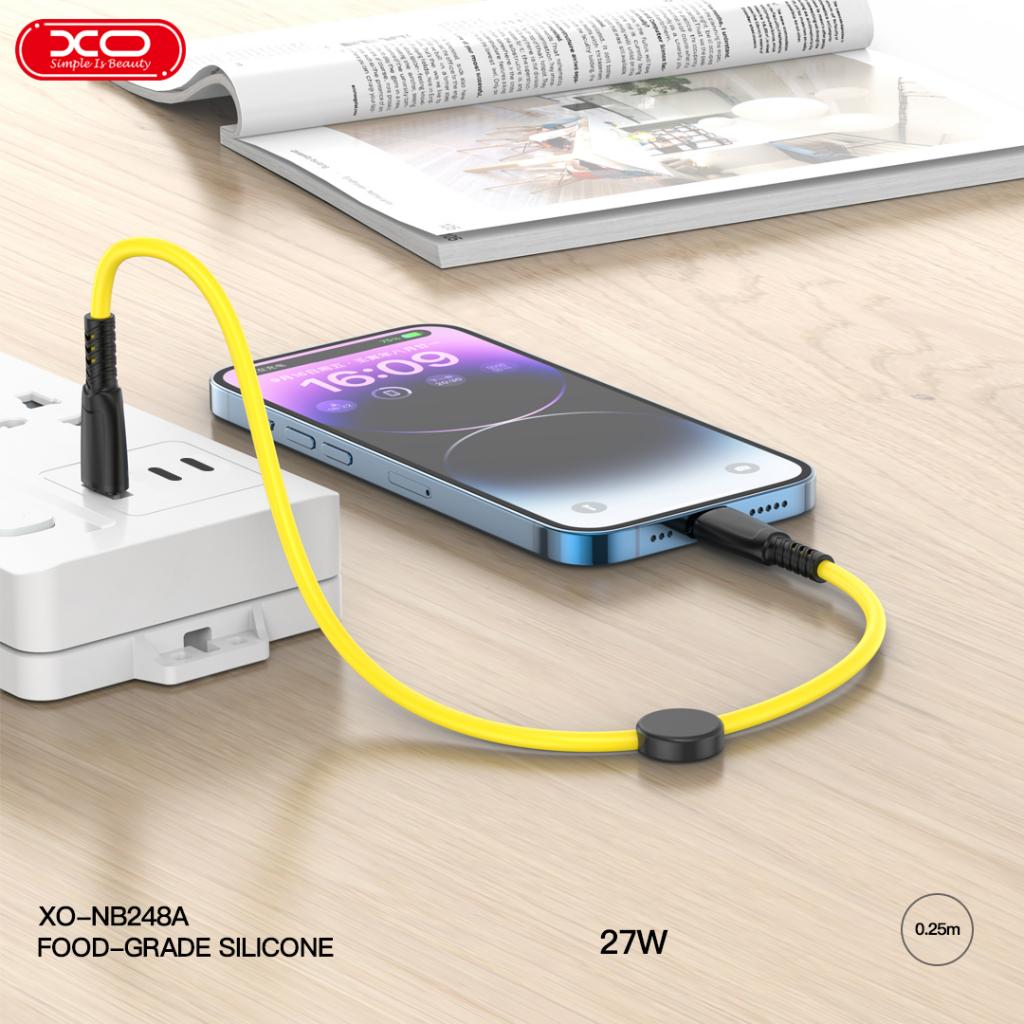 XO NB-Q248B Suluo Series Φορητό Καλώδιο Σιλικόνης Type-c σε Type-C 60W 25cm Strip Μαύρο