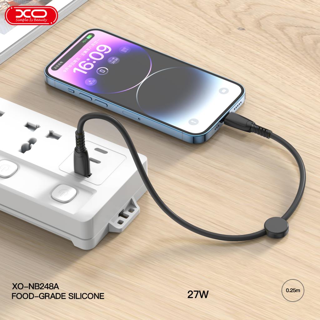 XO NB-Q248B Suluo Series Φορητό Καλώδιο Σιλικόνης Type-c σε Type-C 60W 25cm Strip Μαύρο