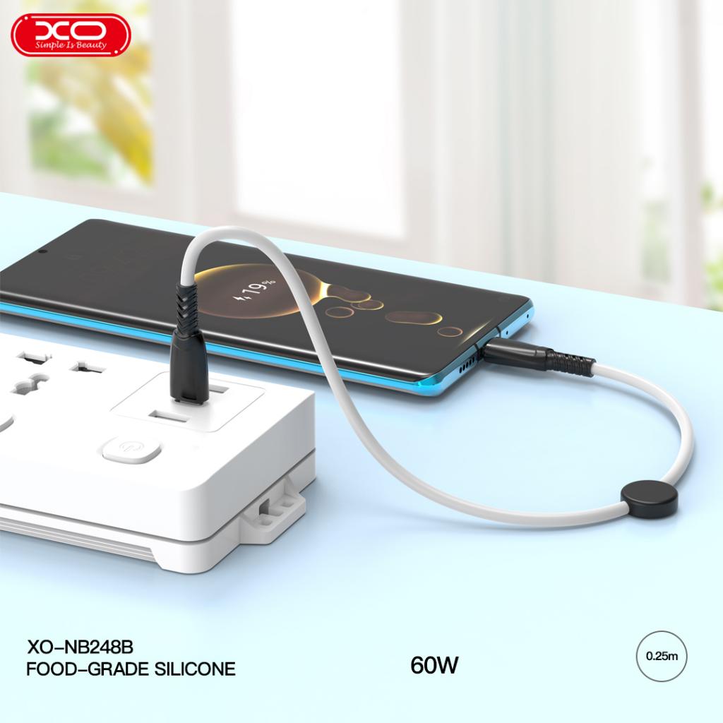XO NB-Q248B Suluo Series Φορητό Καλώδιο Σιλικόνης Type-c σε Type-C 60W 25cm Strip Μαύρο