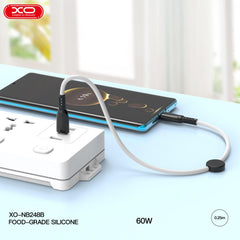 XO NB-Q248B Suluo Series Φορητό Καλώδιο Σιλικόνης Type-c σε Type-C 60W 25cm Strip Μαύρο