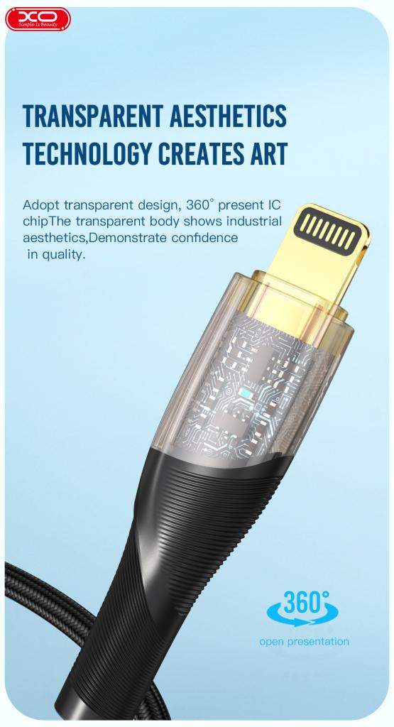 XO NB-Q223B Διαφανές Gold Plated Series Καλώδιο Μεταφοράς Δεδομένων Type-C σε Type-C 60W 1m