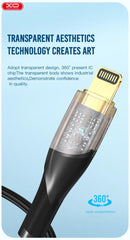 XO NB-Q223B Διαφανές Gold Plated Series Καλώδιο Μεταφοράς Δεδομένων Type-C σε Type-C 60W 1m