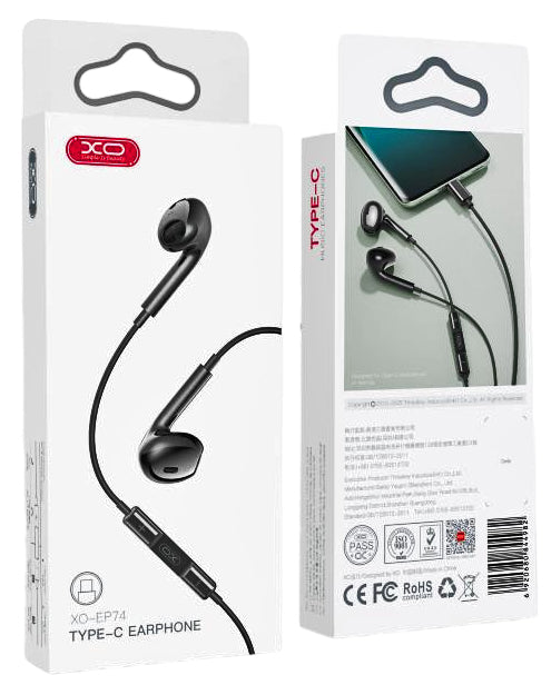 XO EP74 Ακουστικά Handsfree 4ης Γενιάς Type C Μαύρα