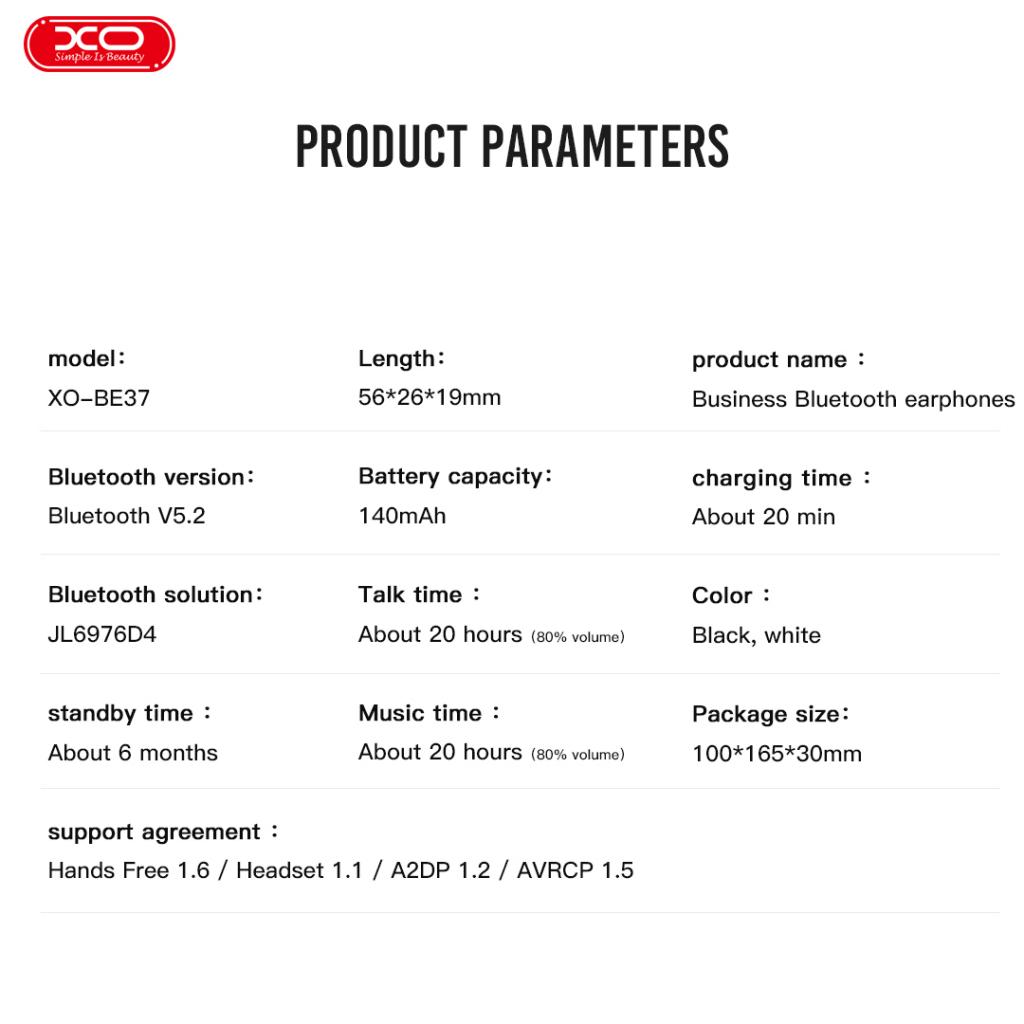 XO BE37 Bluetooth Ακουστικό in-ear με Μεγάλη Αντοχή και Ψηφιακή Οθόνη