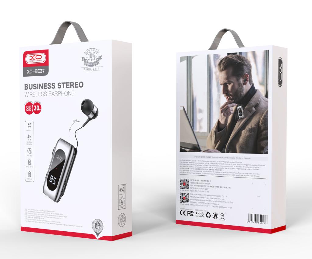 XO BE37 Bluetooth Ακουστικό in-ear με Μεγάλη Αντοχή και Ψηφιακή Οθόνη
