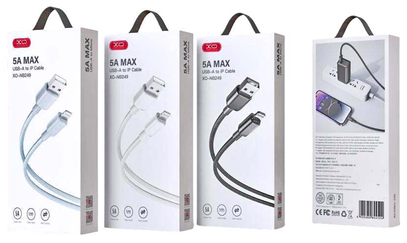 XO NB249 5A PVC Shiny Πολύχρωμο Καλώδιο Μεταφοράς Δεδομένων Lightning 1m Μαύρο
