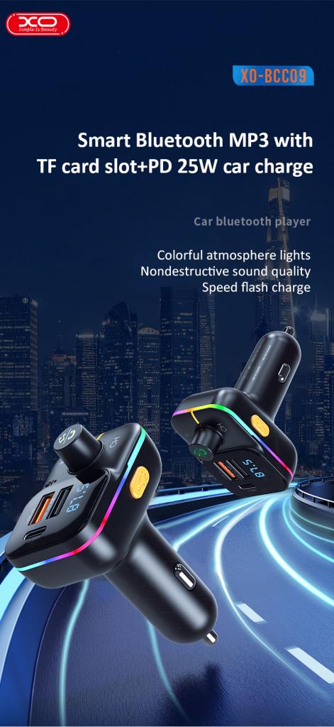 XO BCC09 Bluetooth MP3 Car Charger with TF card slot + PD 25W