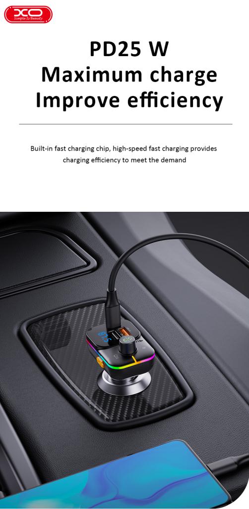 XO BCC09 Bluetooth MP3 Car Charger with TF card slot + PD 25W