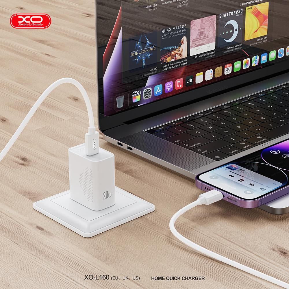 XO L160 (EU) Φορτιστής Ταχείας Φόρτισης με Θύρα Type-C & Καλώδιο Lighting 20W Kit (NB300)
