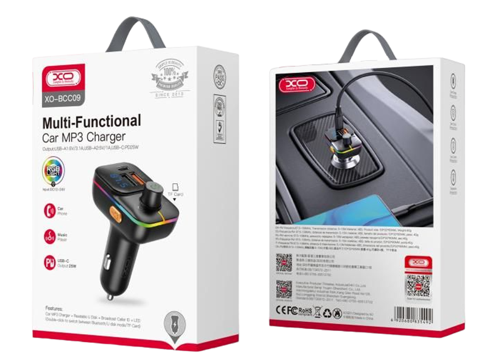 XO BCC09 Bluetooth MP3 Car Charger with TF card slot + PD 25W
