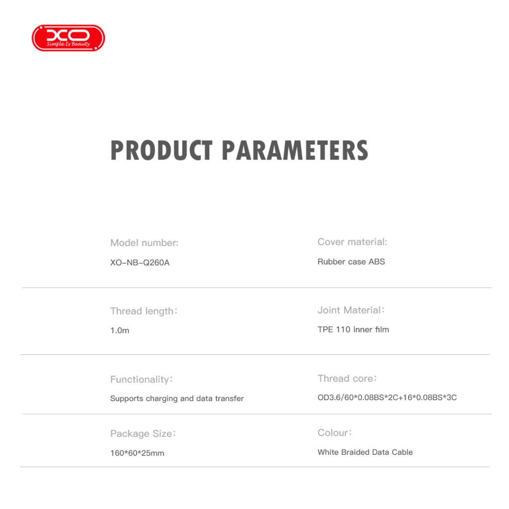 XO NB-Q260A Καλώδιο Φόρτισης & Μεταφοράς Δεδομένων Type-C σε Type-C 27W Πλεκτό 1m
