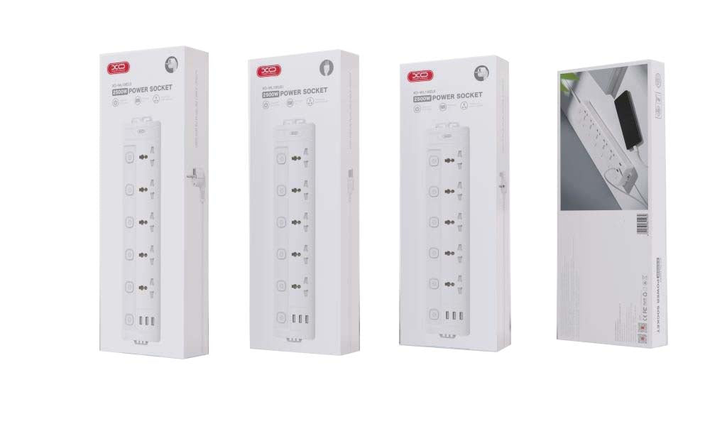 XO WL19 (EU) Πολύπριζο 5AC jack+USB-A+1USB-C με Ανεξάρτητο Διακόπτη