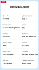 XO WL09 Πολύπριζο EU Smart Τοίχου με Βάση Κινητού και Νυχτερινό Φως (2AC+2USB 2.4A) Λευκό