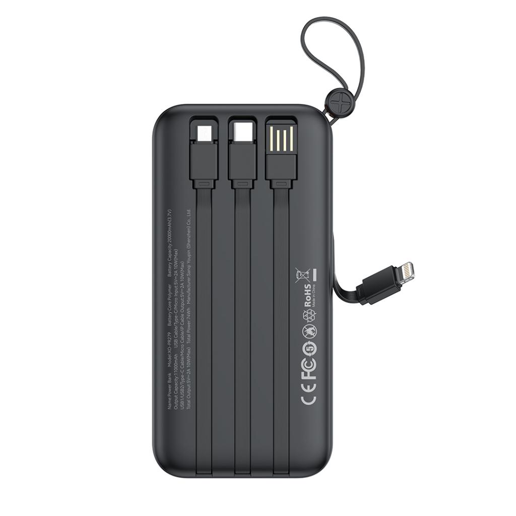 XO PR279 Powerbank με Καλώδια USB-A Type-C Micro & Lightning 20.000mAh