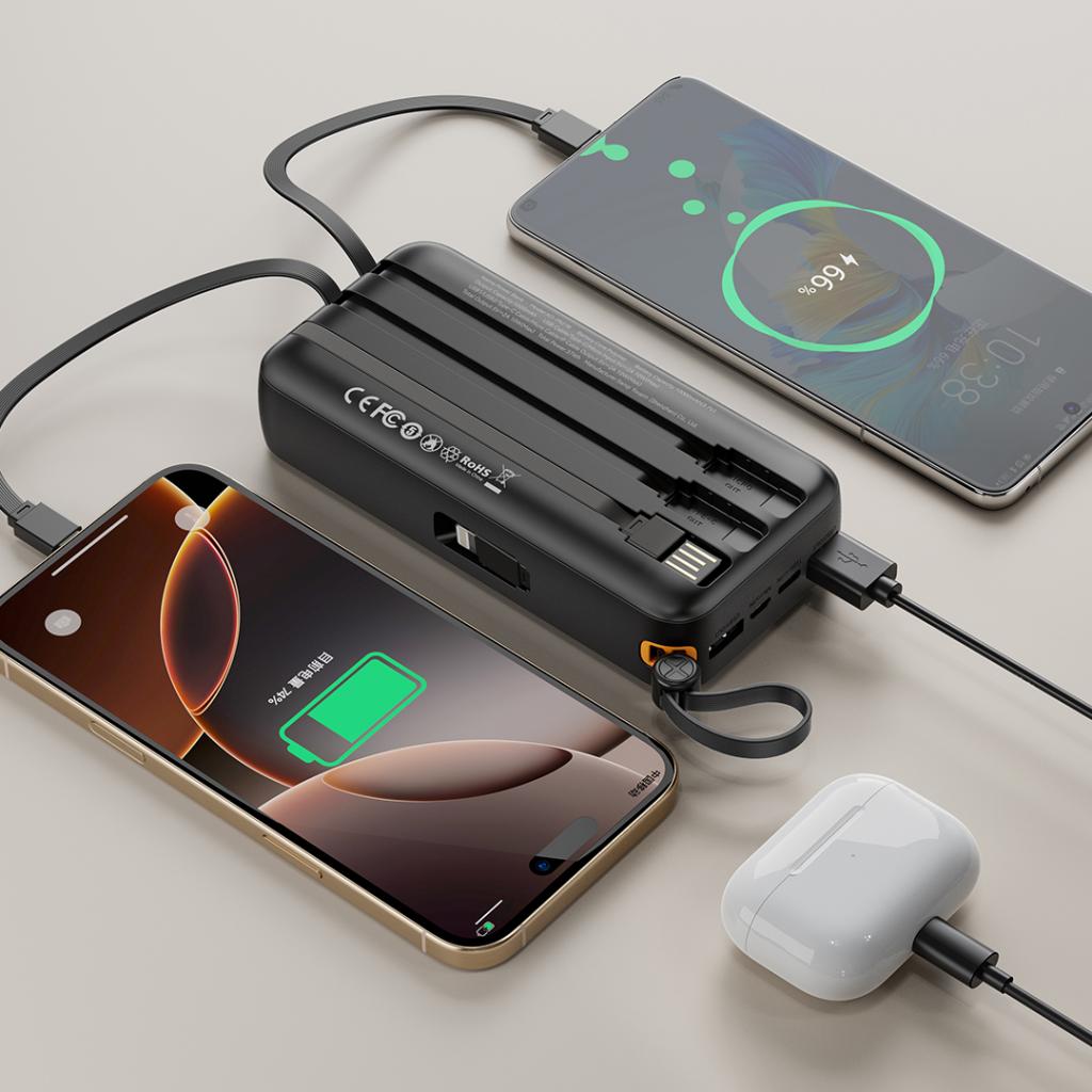 XO PR279 Powerbank με Καλώδια USB-A Type-C Micro & Lightning 20.000mAh