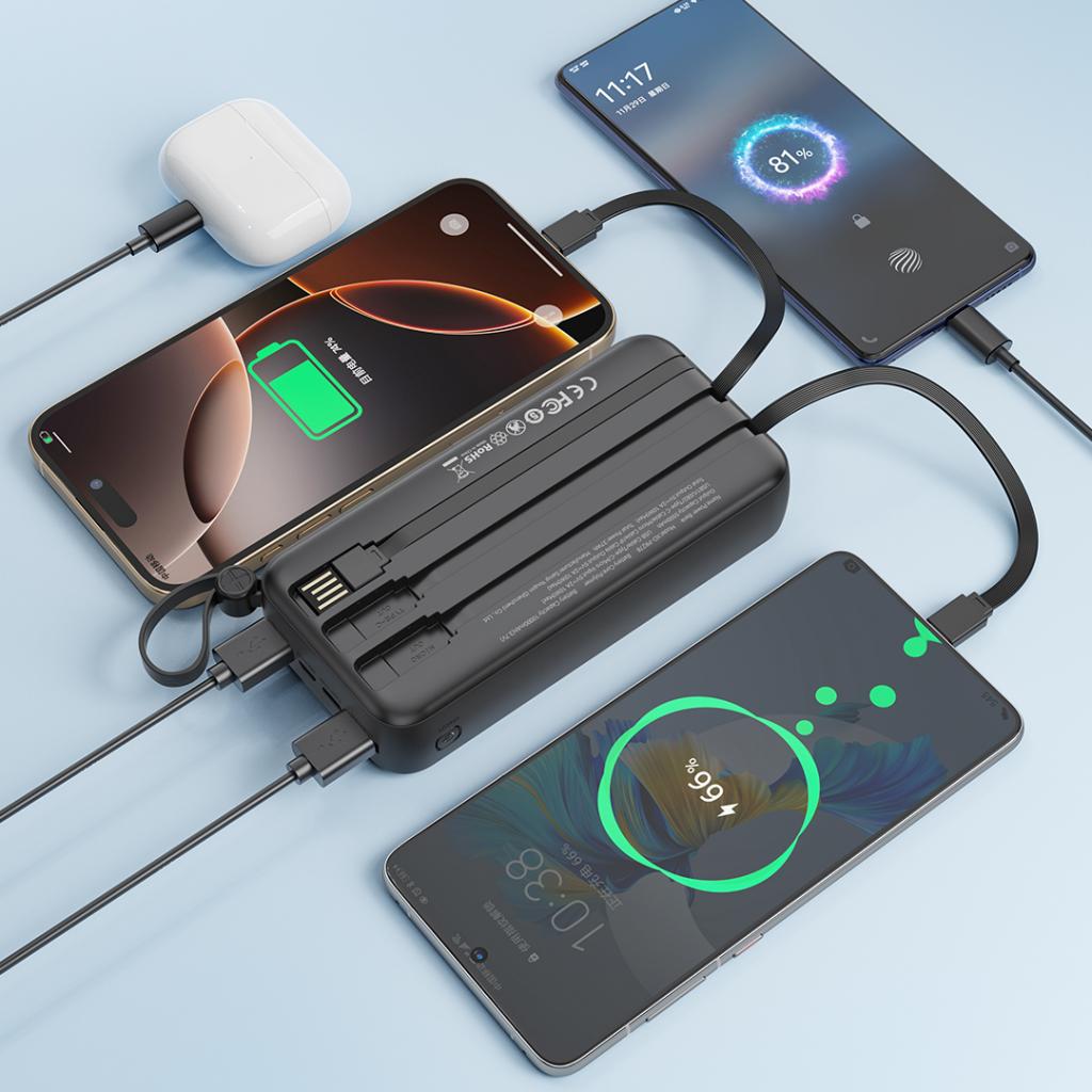 XO PR279 Powerbank με Καλώδια USB-A Type-C Micro & Lightning 20.000mAh