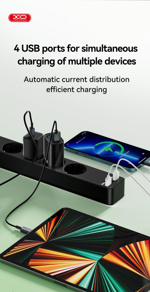 ΧΟ WL10 (EU) 4USB Πολύπριζο 1.8 (4AC+4USB)