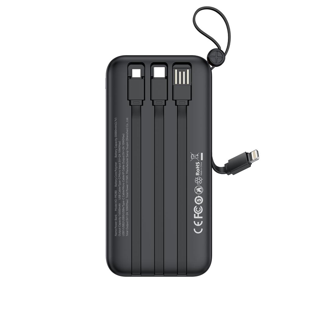 XO PR280 Powerbank με Καλώδια USB-A Type-C Micro & Lightning 30.000 mAh