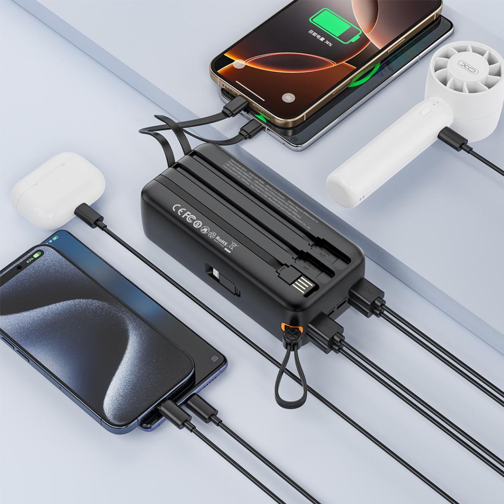 XO PR280 Powerbank με Καλώδια USB-A Type-C Micro & Lightning 30.000 mAh