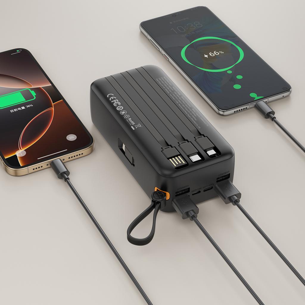 XO PR280 Powerbank με Καλώδια USB-A Type-C Micro & Lightning 30.000 mAh