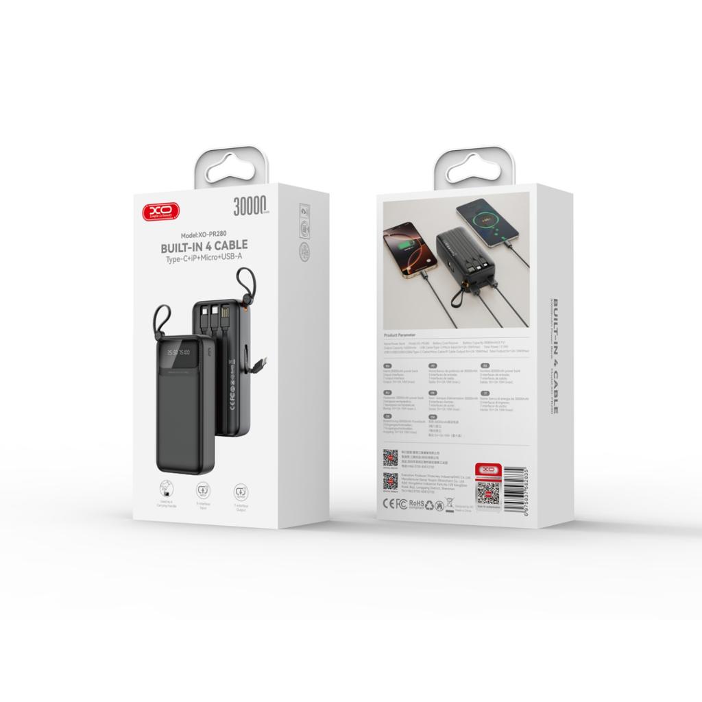 XO PR280 Powerbank με Καλώδια USB-A Type-C Micro & Lightning 30.000 mAh