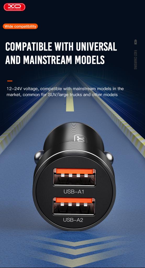 XO CC48 Smart Metal Dual USB Car Charger Universal