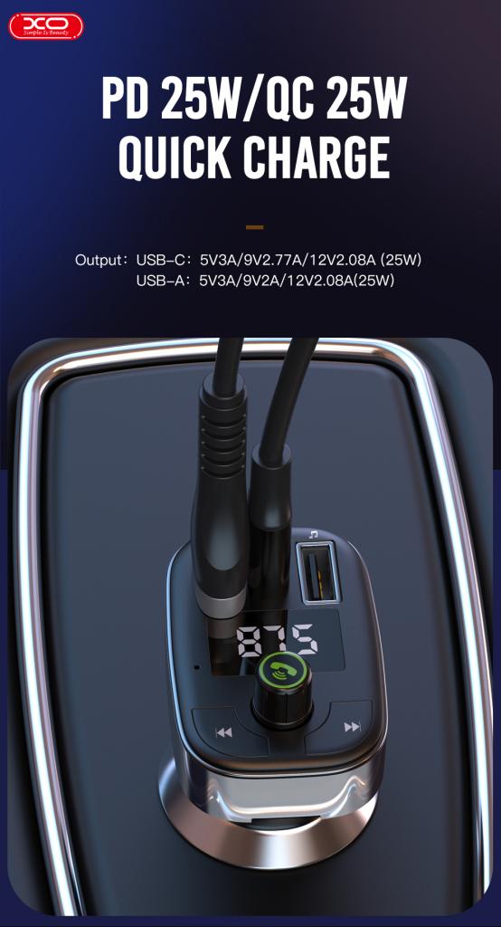 XO BCC06 Φορτιστής Αυτοκινήτου 25W Bluetooth + QC3.0 + PD