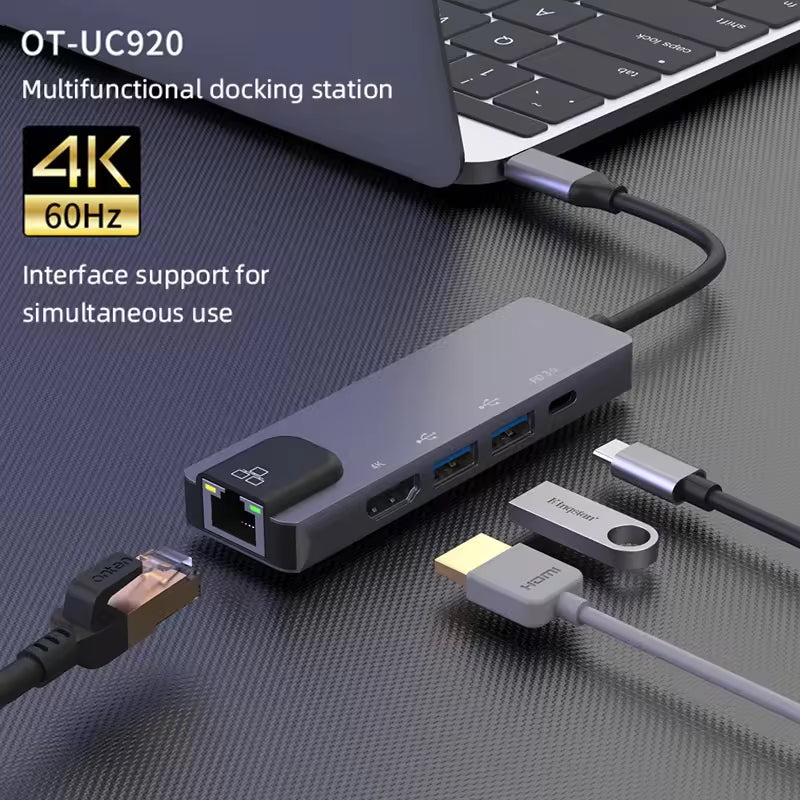 Αντάπτορας 5 σε 1 RJ45 USB3.0x2 PD 4K 60HZ HDTV