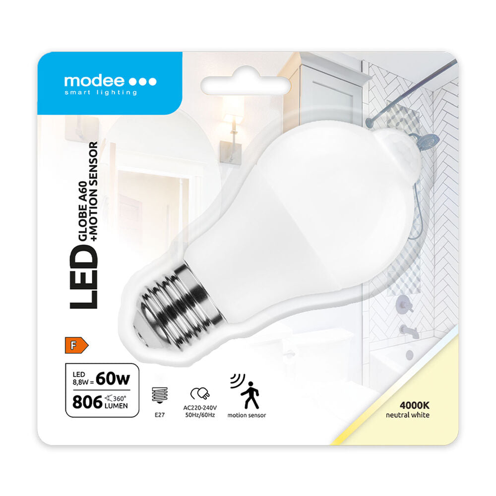 Modee LED Smart Σφαιρική Λάμπα με Αισθητήρα PIR A60 8,8W E27 270° 4000K (806 lumen)