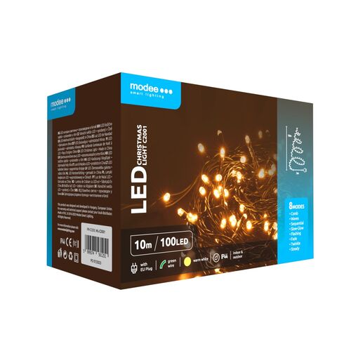 Modee Lighting Χριστουγεννίατικα Φωτάκια LED με Αντάπτορα (100LED/10m/10cm) Θερμό