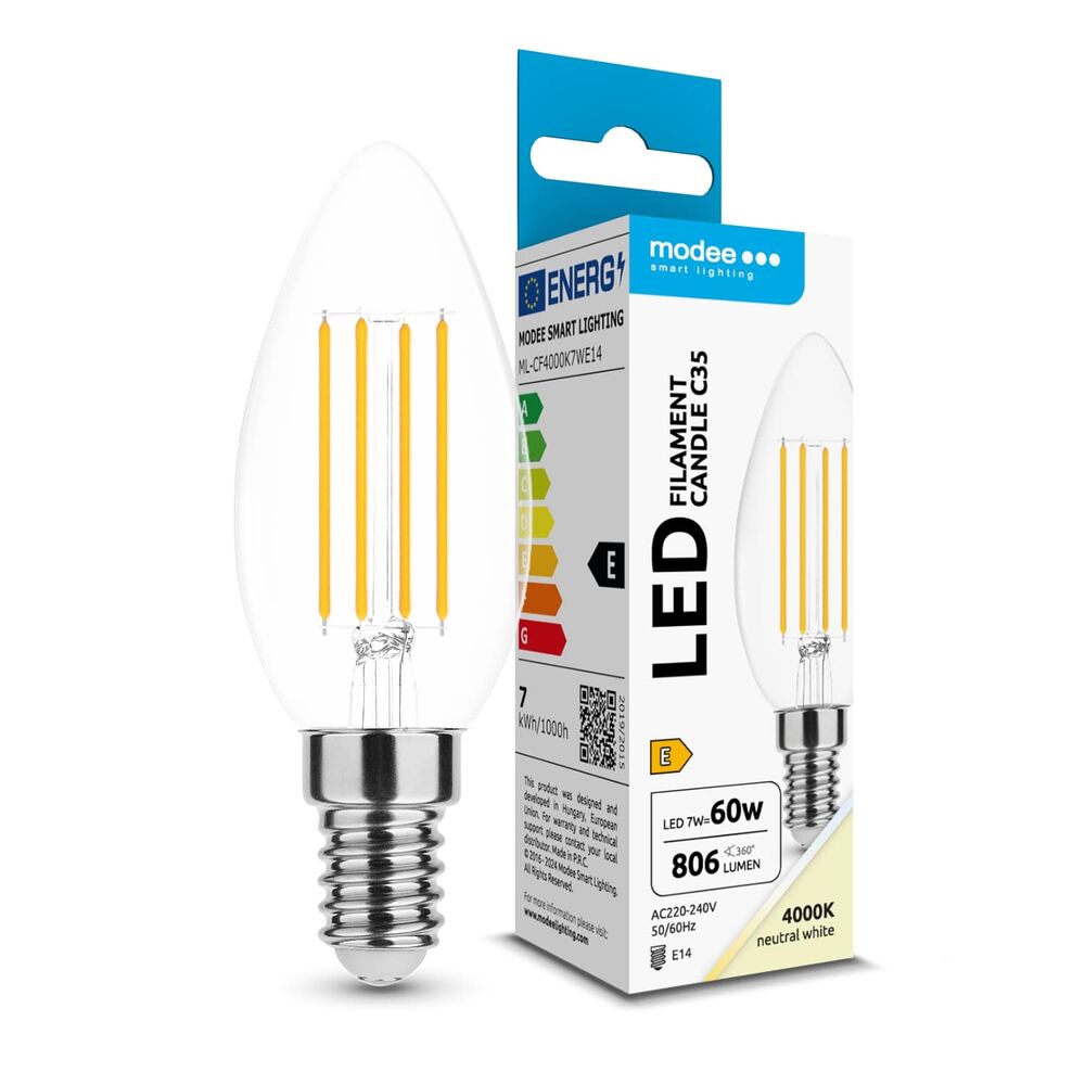 Modee LED Λάμπα Filament Κερί C35 7W E14 4000K 806lm ERP