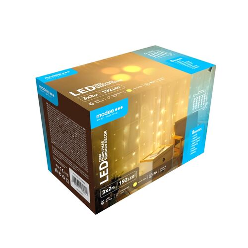 Modee Χριστουγεννιάτικα Διακοσμιτικά Φωτάκια LED για το Παράθυρο με Αντάπτορα (192 LEDs/3m x 2m) Θερμό Λευκό