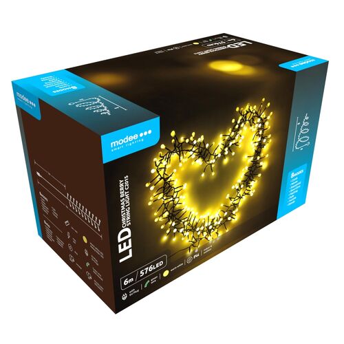 Modee Χριστουγεννιάτικα Φωτάκια LED Τύπου Berry με Αντάπτορα (576LED/6m) Θερμό Λευκό