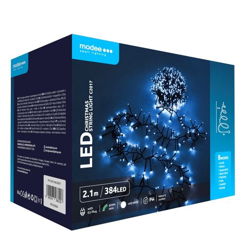 Modee Χριστουγεννιάτικα Φωτάκια LED με Αντάπτορα (384LED/2.1m) Ψυχρό Λευκό