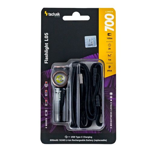 Technik Φακός L05 SST20 με Καλώδιο USB-C & Μπαταρία 1x16340 800mAh 700lm